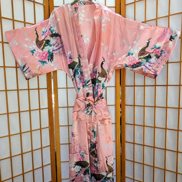 Source Unknown Other - Theatrical Pink Satin Kimono Robe